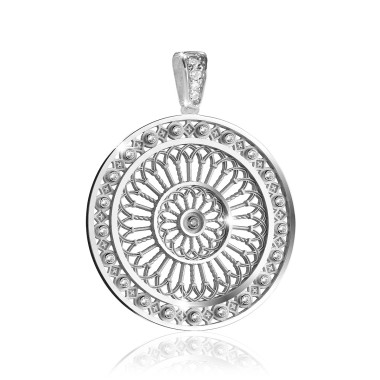 Sterling silver St. Clare's Basilica rosewindow pendant with zirconia