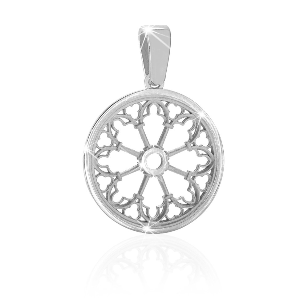 Sterling silver St. Antony from Padua rosewindow small pendant