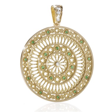 Gold Basilica of St. Francis rosewindow pendant with stones